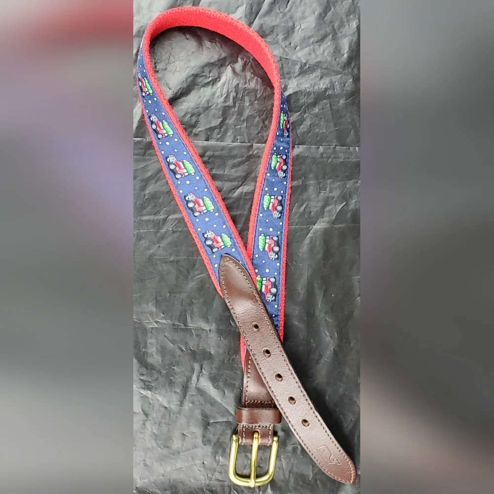 Vineyard Vines Boys Jeep Christmas Tree Canvas Club Belt Preppy - Size 26 - EUC
